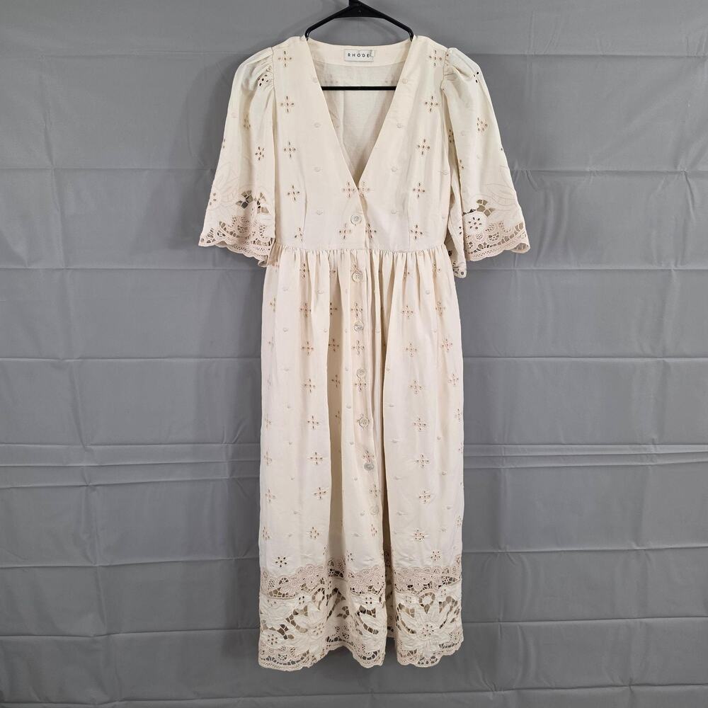 Rhode Dress Small Mira in Ivory Etoile Eyelet Lace Midi Boho Cottagecore Boho - Picture 4 of 14